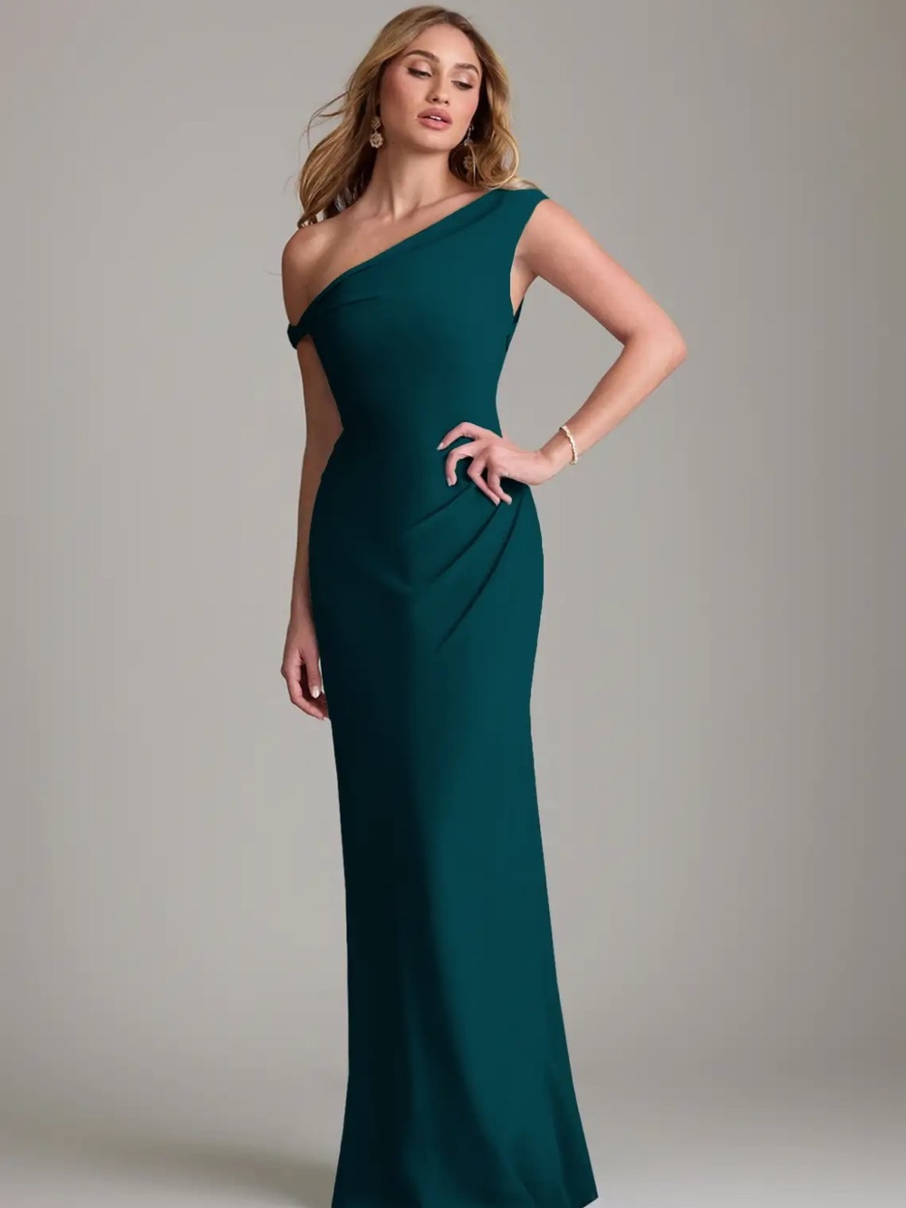 Azazie Teal One-Shoulder Evening Gown